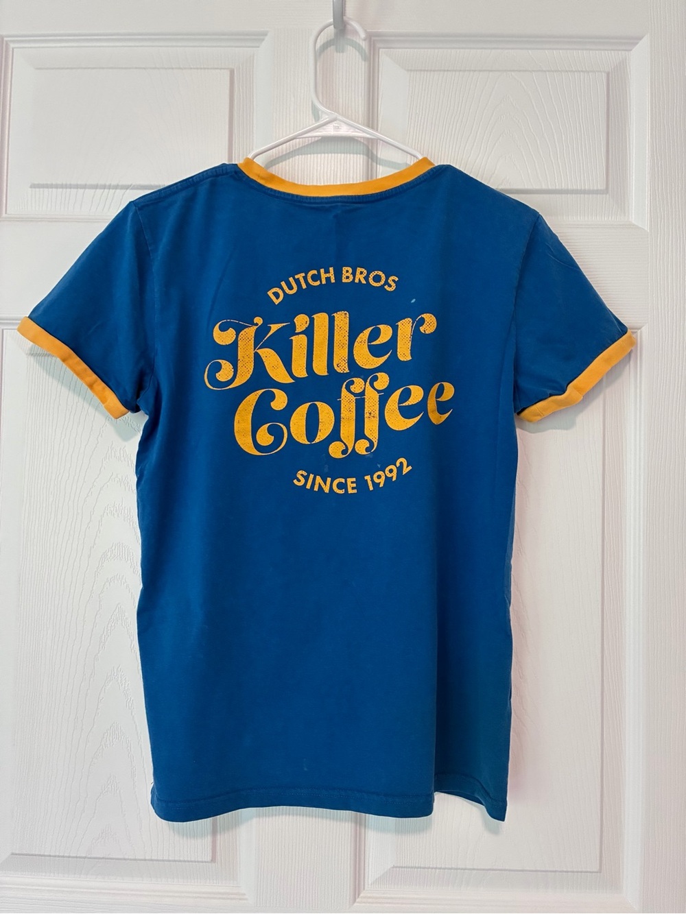 Dutch Bros Blue Tee with Yellow Trim Women’s Medium